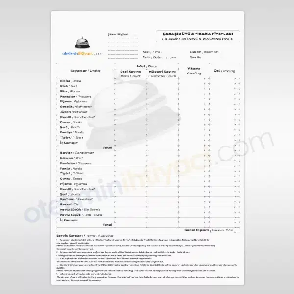Çamaşır Ütü ve Yıkama Fiyat Listesi