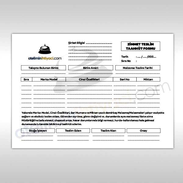 Zimmet Teslim Taahhüt Formu